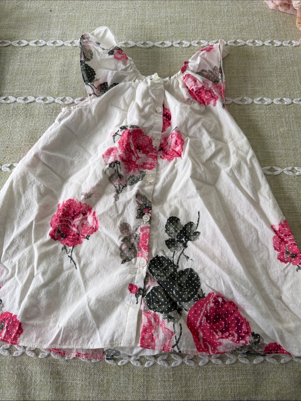 LoveShackFancy White Floral Dress- Pink Rose Print 6-12 months - Picture 2 of 3